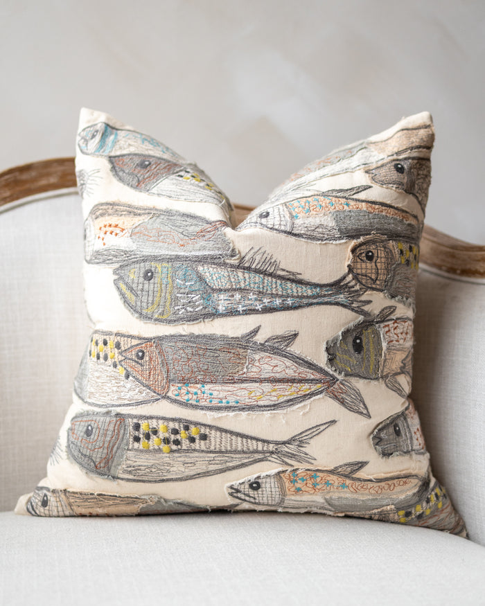 Doug Organic Cotton Embroidered Fish Throw Pillow