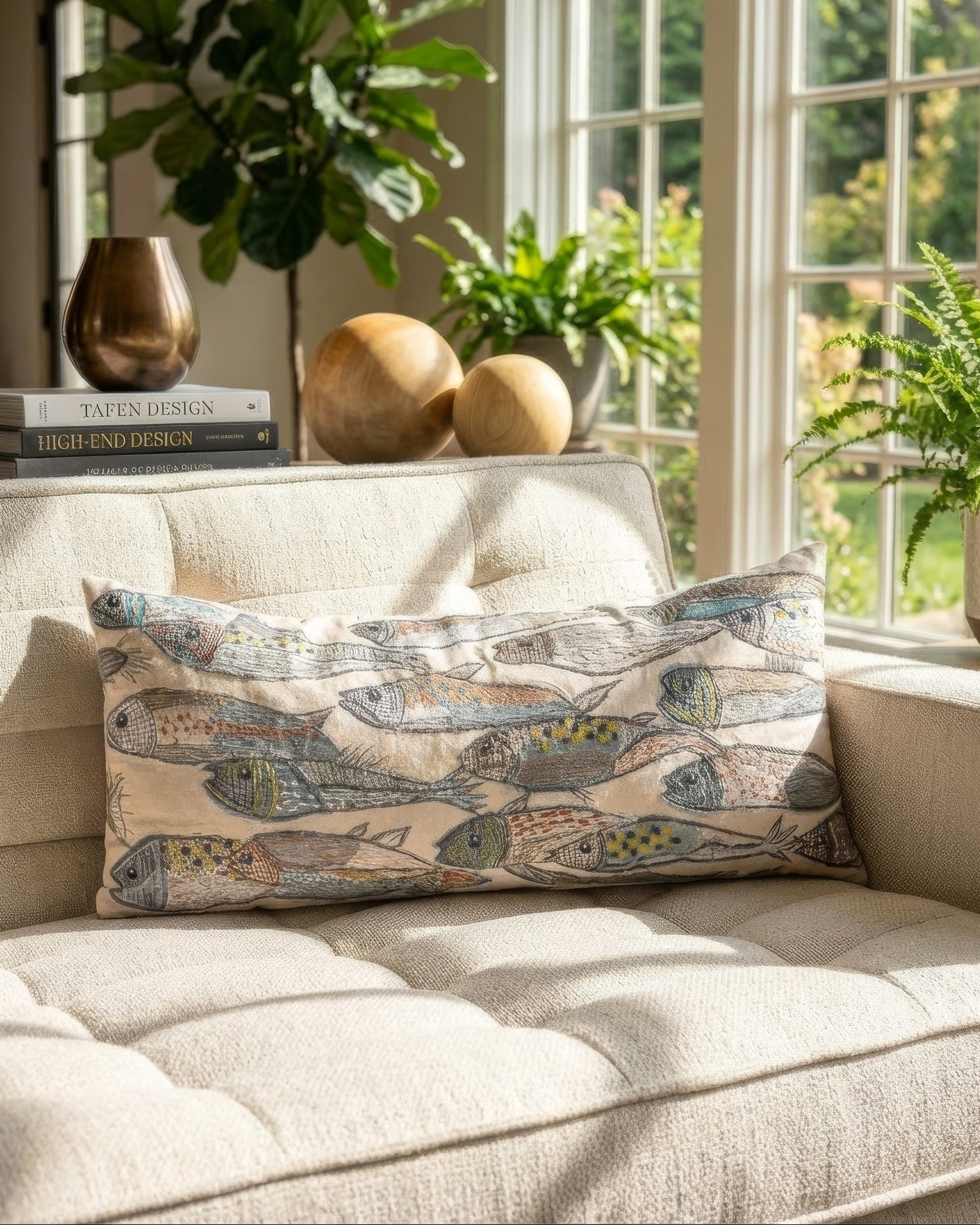 Doug Organic Cotton Embroidered Fish Lumbar Pillow – YaYa & Co.