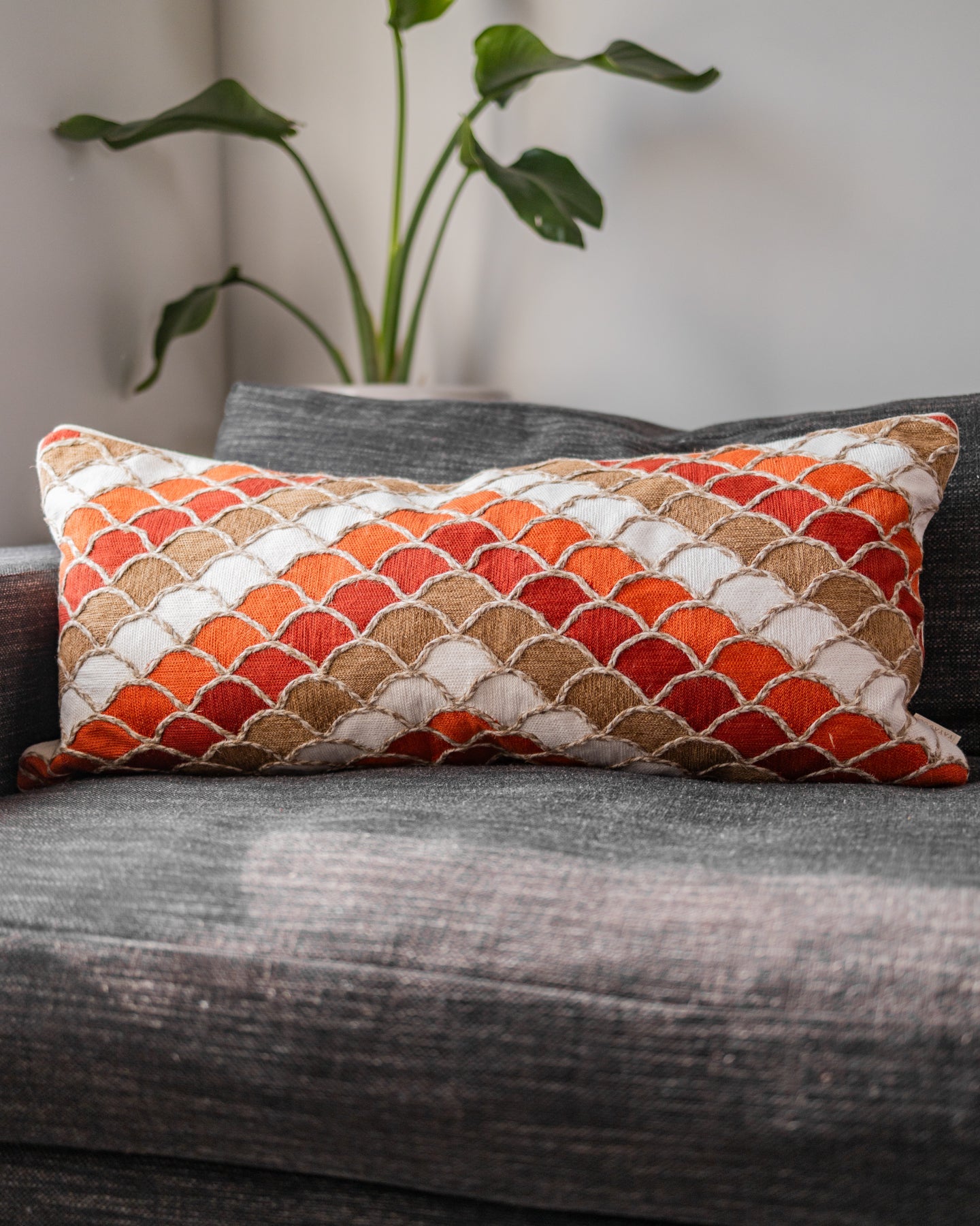 Autumn Organic Jute and Linen Scalloped Lumbar Pillow YaYa Co