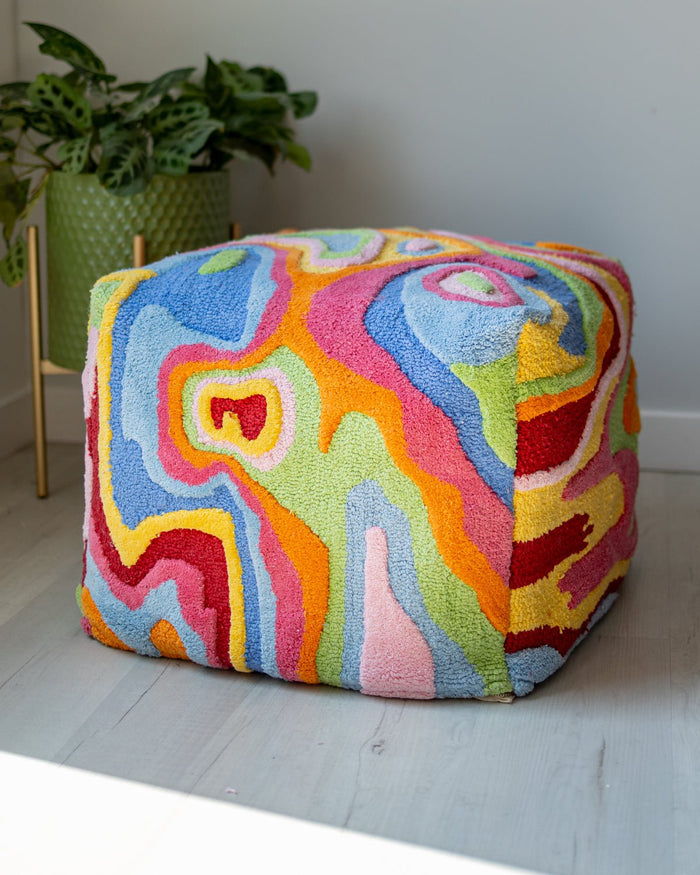 Bellows Organic Cotton Abstract Pouf - YaYa & Co.
