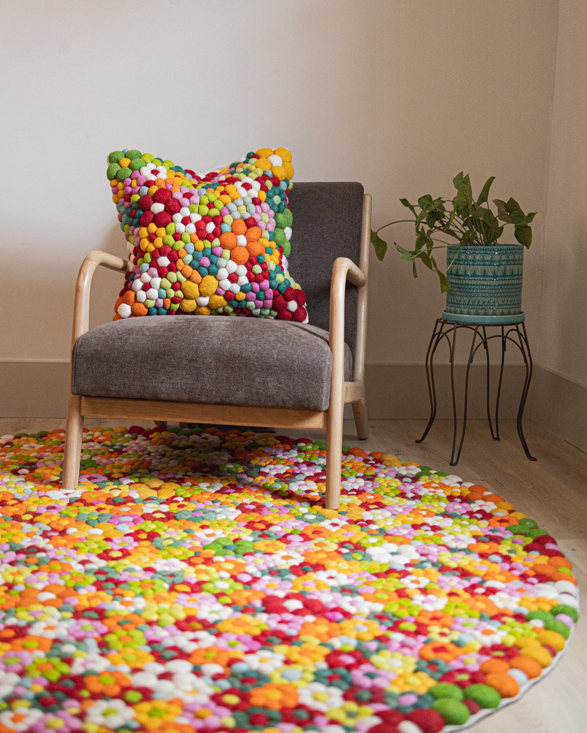 Lolly organic wool handmade colorful abstract rug