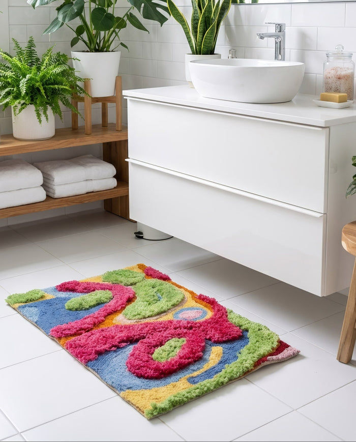Bellows Organic Cotton Handmade Colorful Tufted Abstract Bathmat