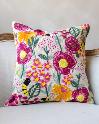 Melina Organic Cotton Floral Throw Pillow