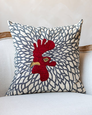 Hank Rooster Embroidered Cotton Throw Pillow