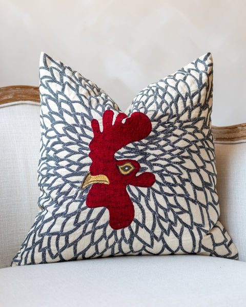 Hank Rooster Embroidered Cotton Throw Pillow – YaYa & Co.