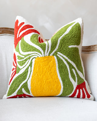 Matteo Embroidered Organic Cotton Floral Throw Pillow