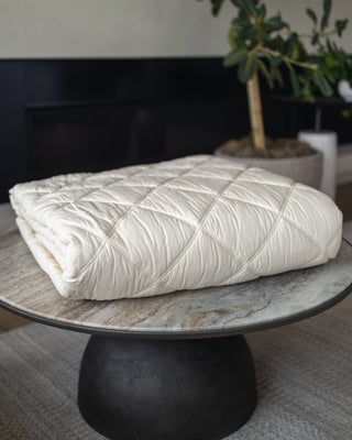 Diamond-Stitched Organic Cotton Percale Quilt Blanket