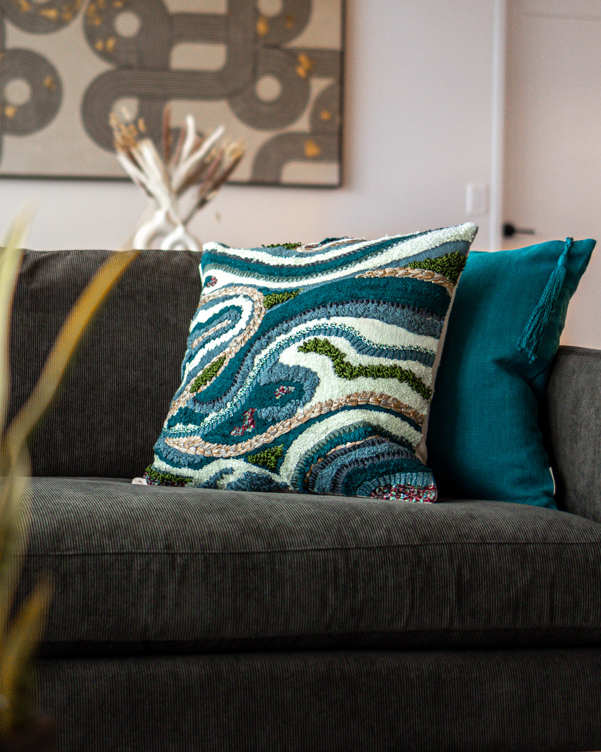 Echo Organic Cotton Abstract Throw Pillow YaYa & Co.