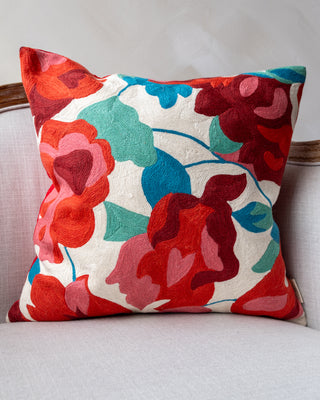 Samara Embroidered Organic Cotton Floral Throw Pillow