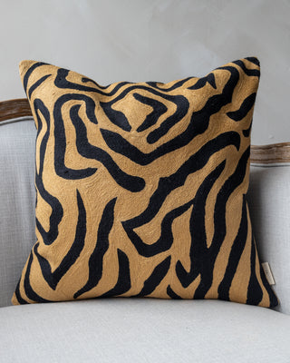 Rachel Embroidered Organic Cotton Tiger Stripe Throw Pillow
