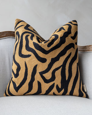 Rachel Embroidered Organic Cotton Tiger Stripe Throw Pillow