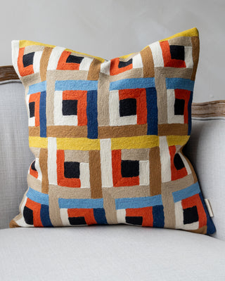 Lena Embroidered Organic Cotton Geometric Throw Pillow