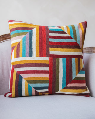 Gwen Embroidered Organic Cotton Geometric Throw Pillow