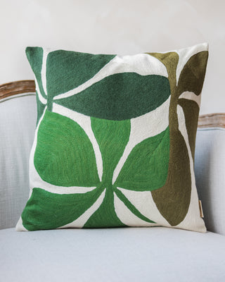 Berkley Embroidered Organic Cotton Botanical Throw Pillow