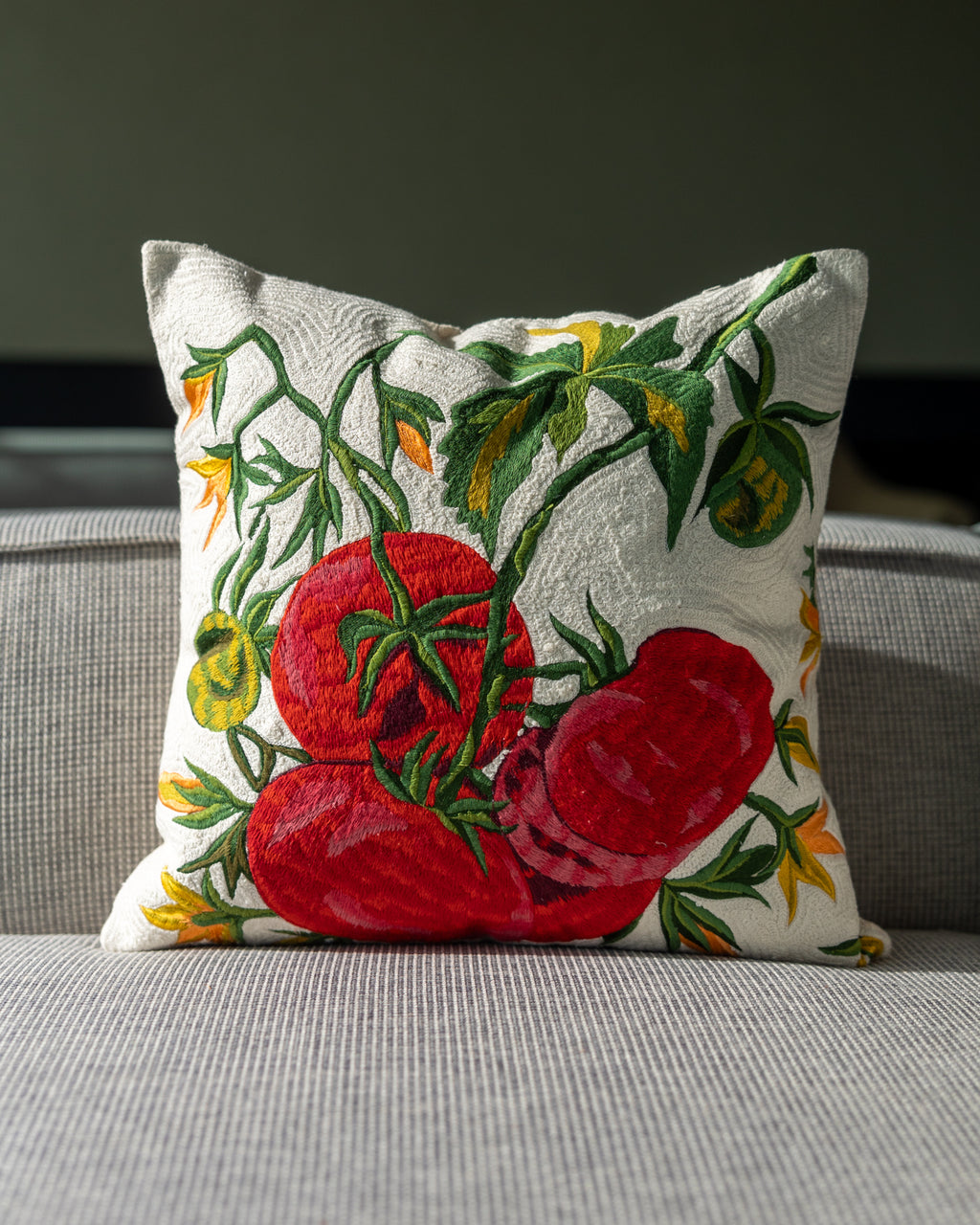 Caprese Abstract Tomato Organic Cotton Throw Pillow