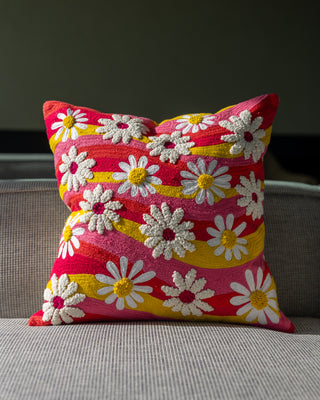 Mia Organic Cotton Embroidered Floral Throw Pillow