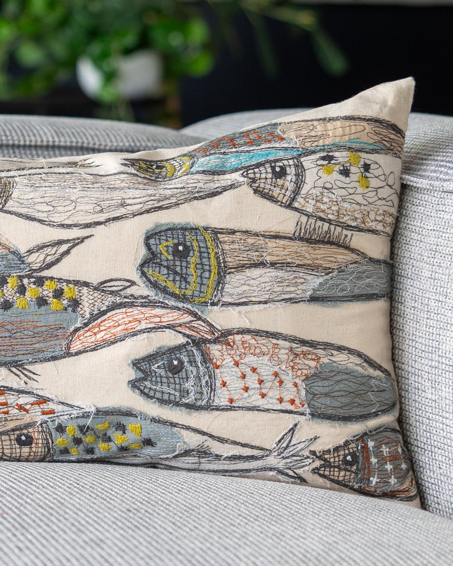 Doug Organic Cotton Embroidered Fish Lumbar Pillow – YaYa & Co.