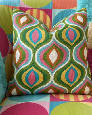 Paige Embroidered Organic Cotton Abstract Throw Pillow