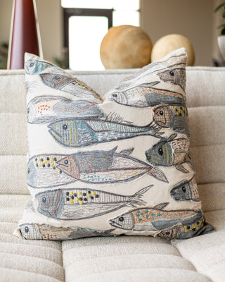 Doug Organic Cotton Embroidered Fish Throw Pillow