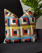 Lena Embroidered Organic Cotton Geometric Throw Pillow