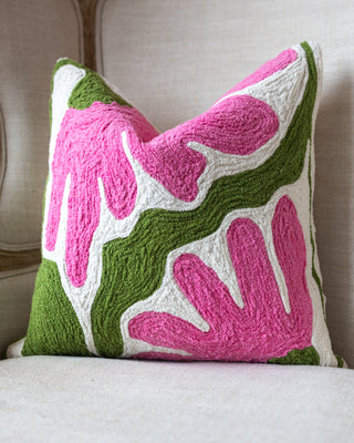 Francine Embroidered Organic Cotton Floral Throw Pillow