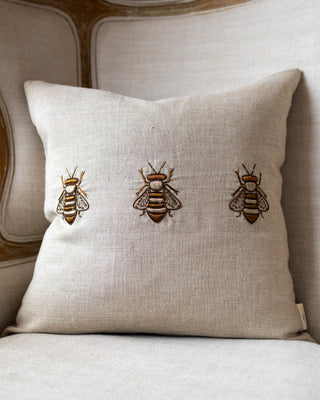 Flynn Organic Linen Embroidered Bee Throw Pillow
