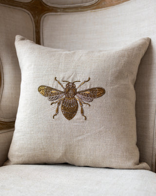 Deborah Organic Linen Embroidered Bee Throw Pillow