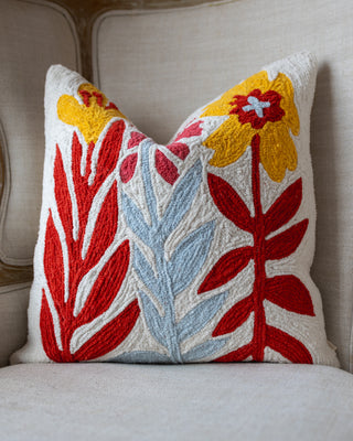 Nelle Embroidered Organic Cotton Botanical Throw Pillow
