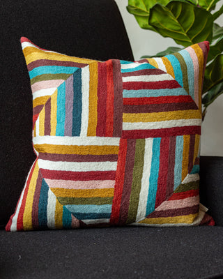 Gwen Embroidered Organic Cotton Geometric Throw Pillow