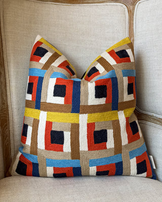 Lena Embroidered Organic Cotton Geometric Throw Pillow