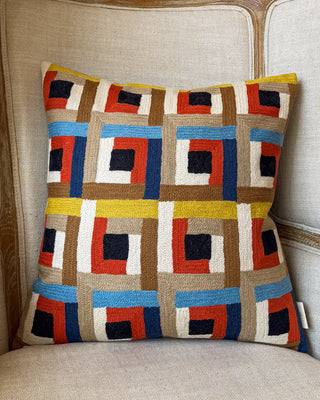 Lena Embroidered Organic Cotton Geometric Throw Pillow