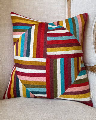 Gwen Embroidered Organic Cotton Geometric Throw Pillow