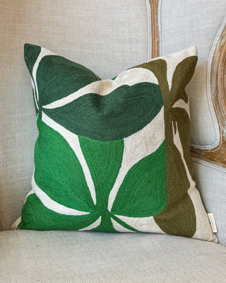 Berkley Embroidered Organic Cotton Botanical Throw Pillow