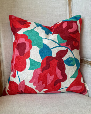 Samara Embroidered Organic Cotton Floral Throw Pillow