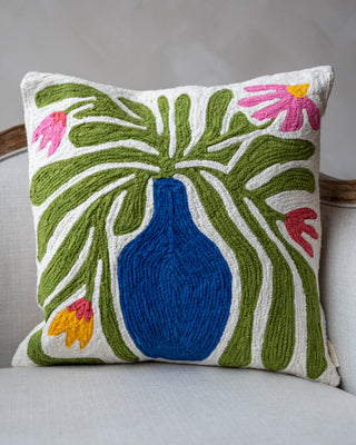 Prunella Embroidered Organic Cotton Floral Throw Pillow