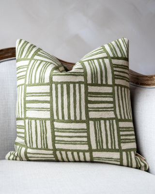 Naoki Embroidered Organic Cotton Geometric Throw Pillow