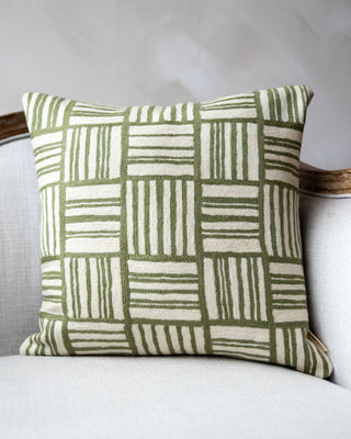 Naoki Embroidered Organic Cotton Geometric Throw Pillow