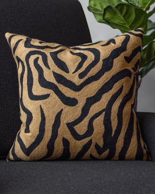 Rachel Embroidered Organic Cotton Tiger Stripe Throw Pillow