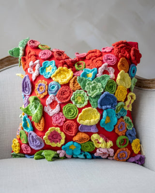 Poppy Organic Cotton Crochet Throw Pillow