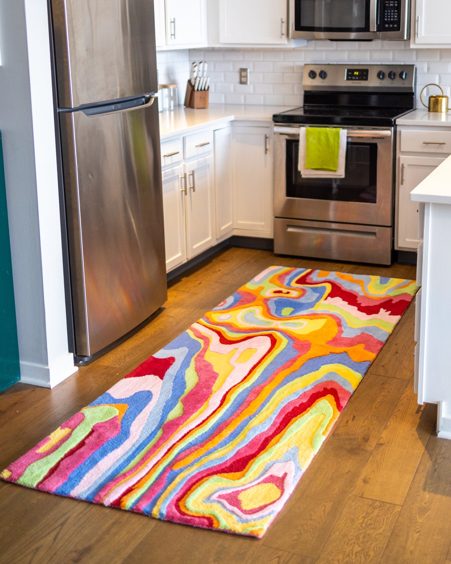 Colorful Abstract Rug Design Bellows Organic Cotton Handmade Colorful Tufted Abstract Runner Rug ...