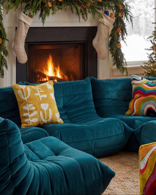 Peggy Embroidered Organic Cotton Floral Throw Pillow