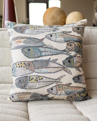 Doug Organic Cotton Embroidered Fish Throw Pillow