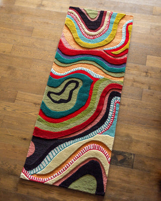 Echo Organic Wool Handmade Colorful Tufted Abstract Runner Rug - YaYa & Co.