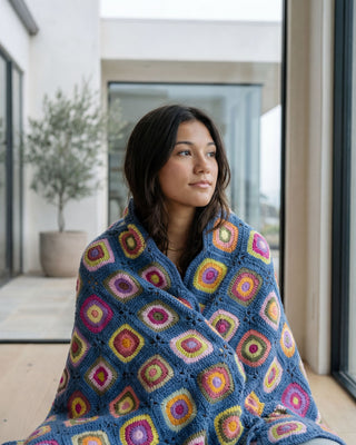 Jacie Organic Cotton Granny Square Crochet Throw Blanket