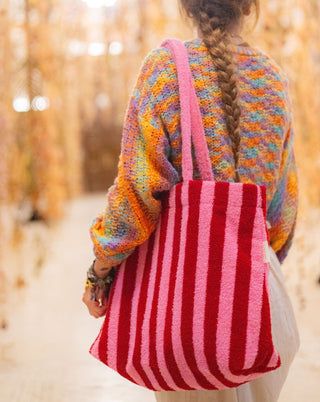 Lovers Striped Embroidered Tote Bag - YaYa & Co.