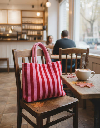 Lovers Striped Embroidered Tote Bag