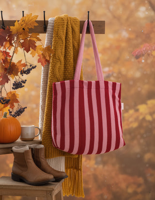 Lovers Striped Embroidered Tote Bag