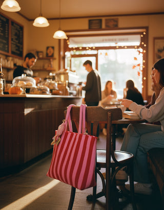 Lovers Striped Embroidered Tote Bag