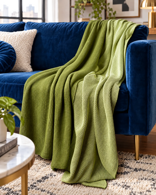 Tatum Two Tone Organic Cotton Knit Throw Blanket