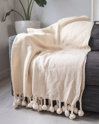 Claire Organic Cotton Pom Pom Bed Throw - YaYa & Co.